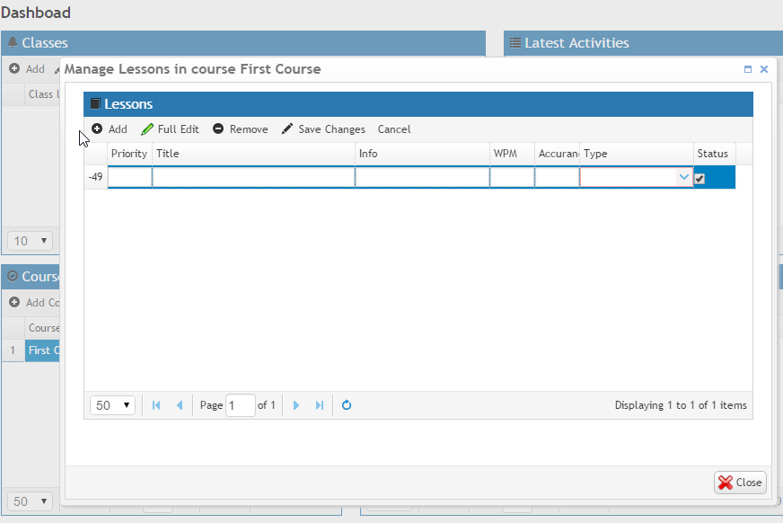 Teacher's typing portal: managing new typing course