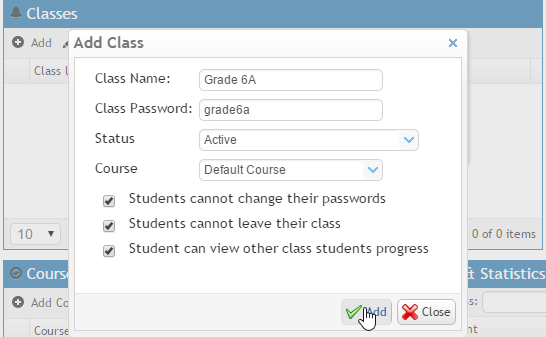 Teacher's typing portal: adding new typing class