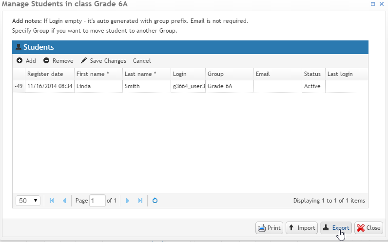 Teacher's typing portal: export students to CSV